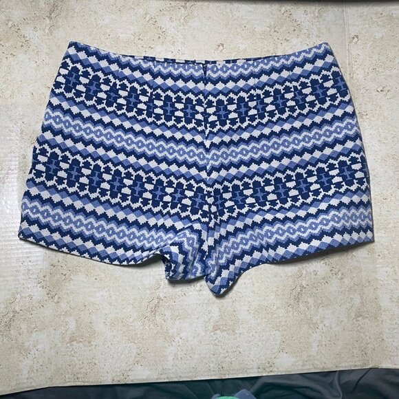 Forever 21 Womens Geometric Pattern Blue White Woven Short Shorts Casual Beach - Picture 2 of 8